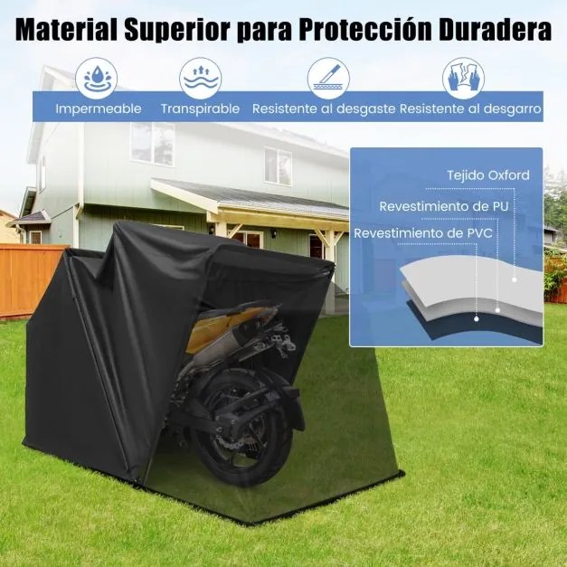 Capa Cobertura para Motas em Tecido Oxford e Janelas de Malha Enroláveis 345 X 137 X 190 cm Preto