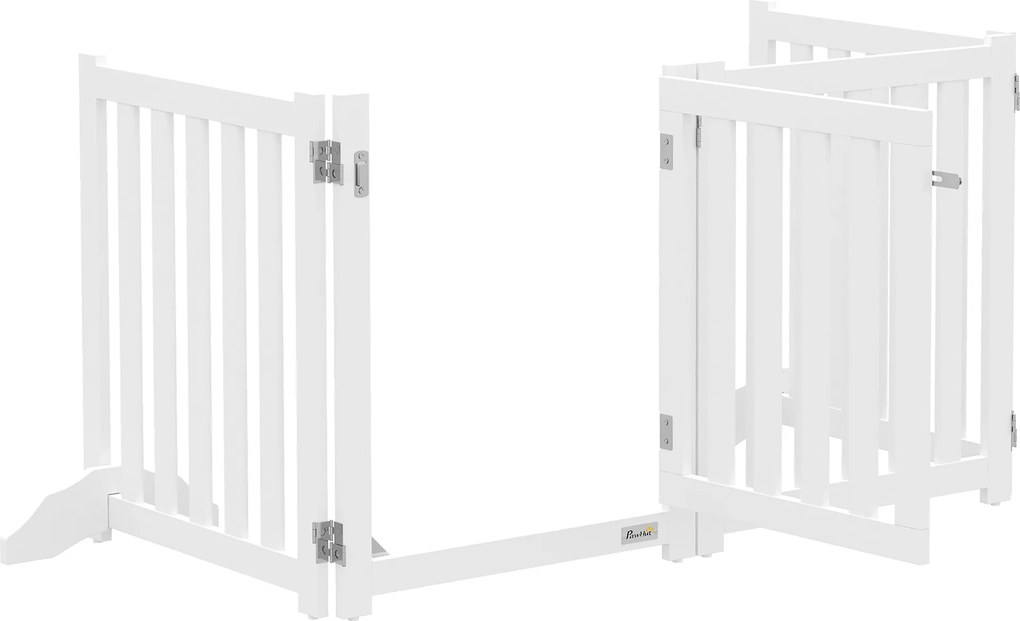 Barreira de Segurança para Cães Dobrável, 205 x 30 x 60 cm, 4 Painéis com Porta, Branco