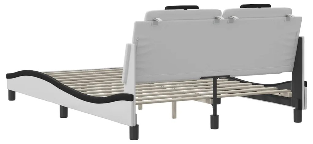 Estrutura cama c/ cabeceira 140x200 couro artif. branco/preto