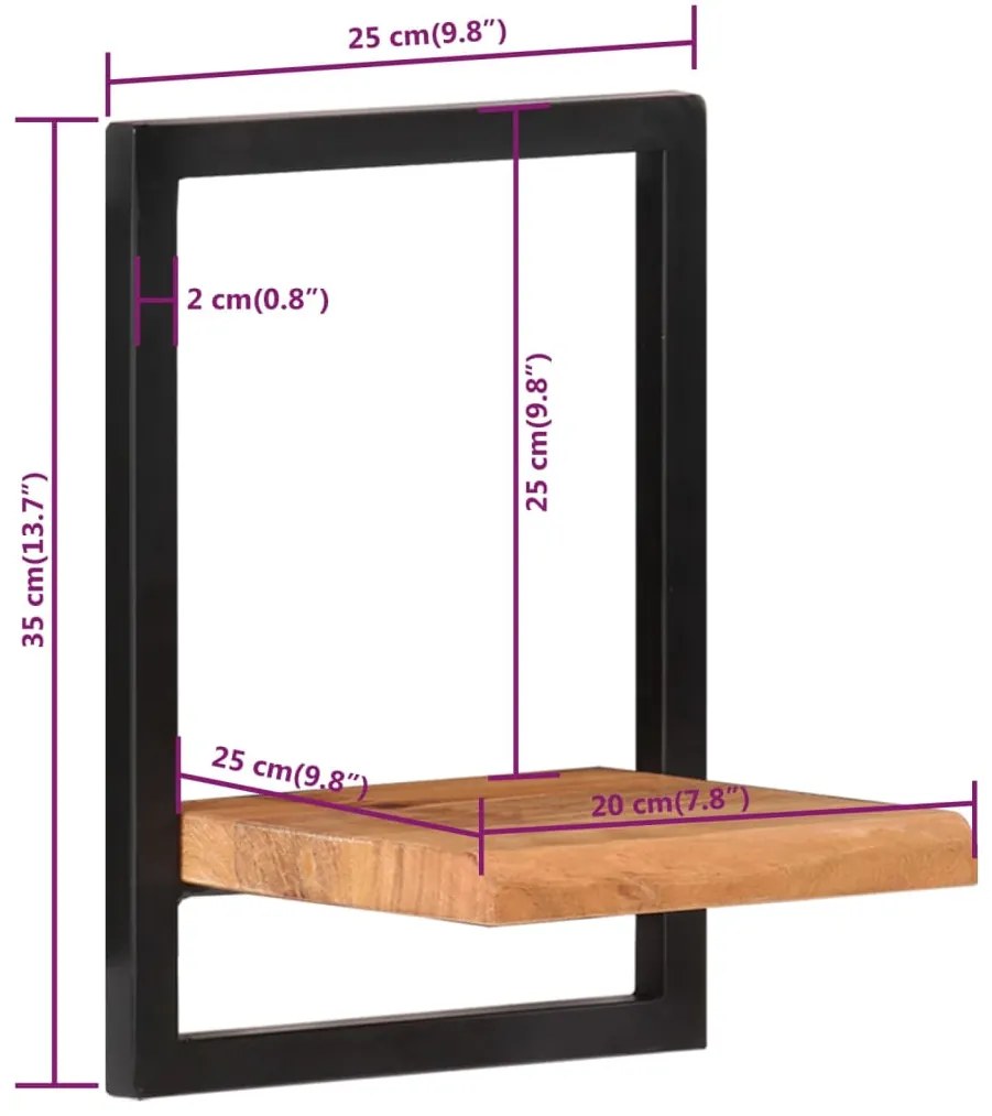 Prateleiras de parede 2 pcs 25x25x35 cm acácia maciça e aço