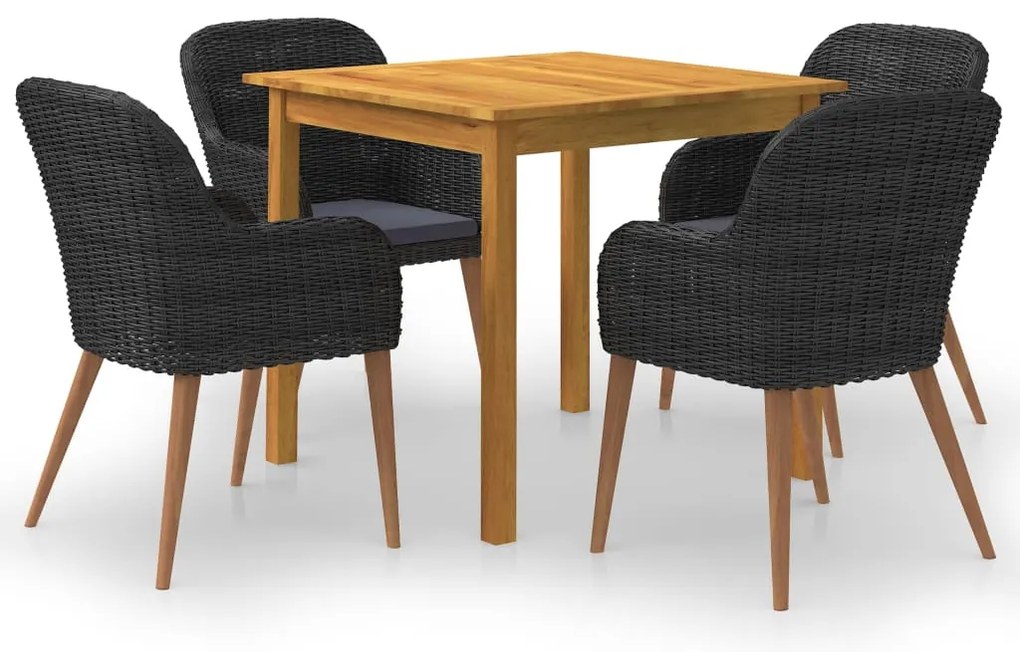 5 pcs conjunto de jantar para jardim preto
