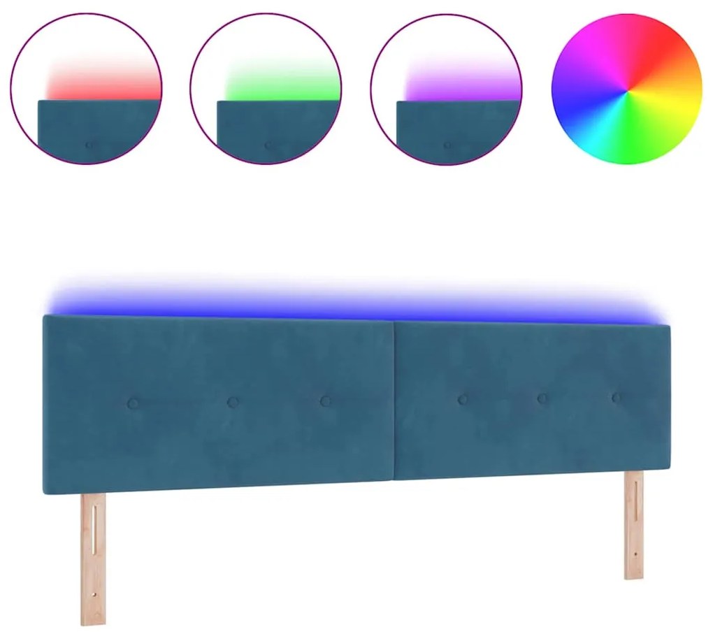 Cabeceira LED vidaXL Almofadada Azul Escuro 90 cm Veludo
