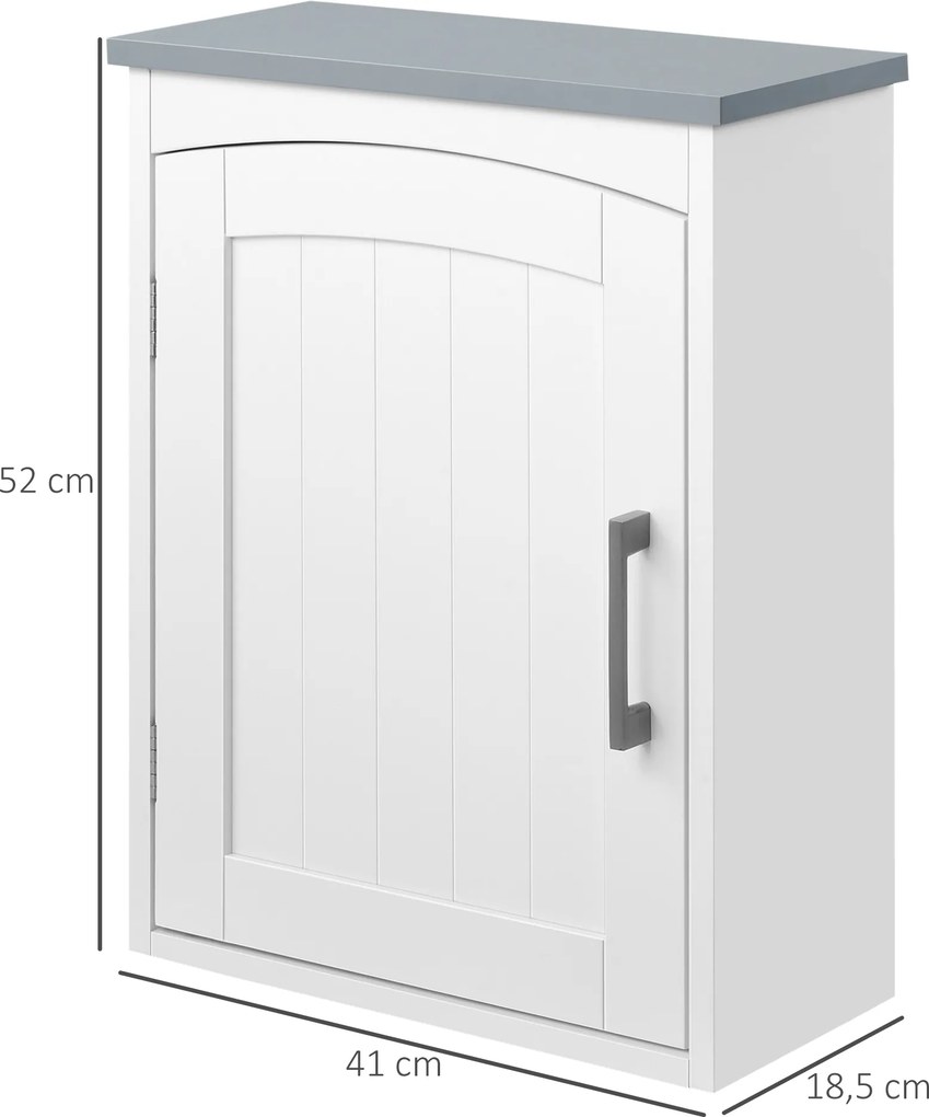 Móvel suspenso para casa de banho com porta e prateleira ajustável - 41 x 18,5 x 52 cm - MDF - branco