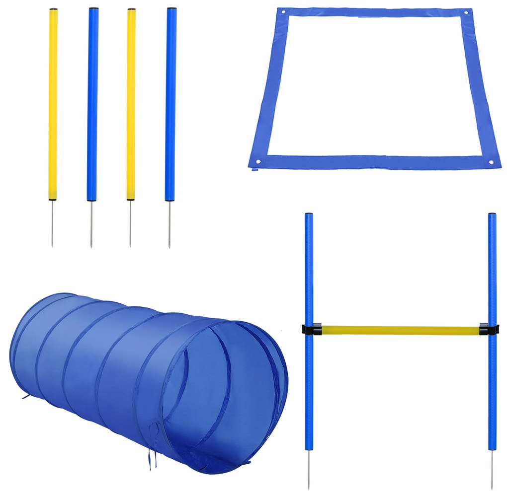 Treino de Agilidade para Cães Obstáculos de Salto para Cães com Altura Ajustável Túnel e Bolsa de Transporte Azul