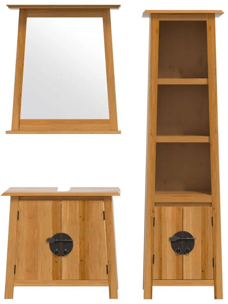 3 pcs conjunto móveis p/ casa de banho madeira de pinho maciça