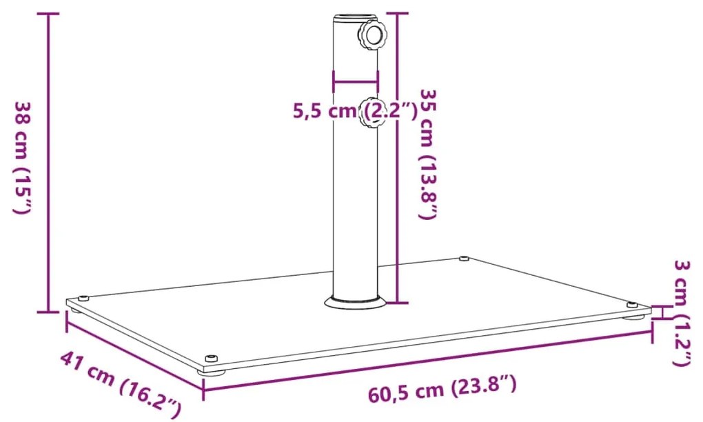 Base de guarda-sol para postes de Ø32/38/48 mm 15 kg retangular