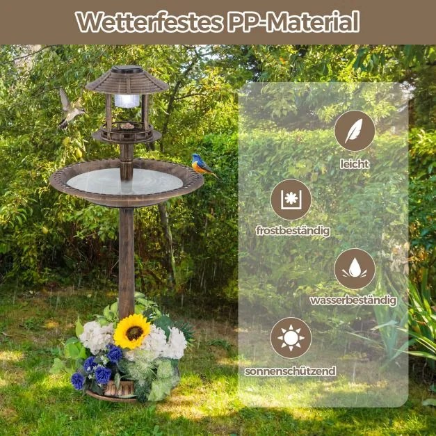 Bebedouro jardim para pássaros 51 x 51 x 107 cm com luz solar e vaso, estação de alimentação Bronze