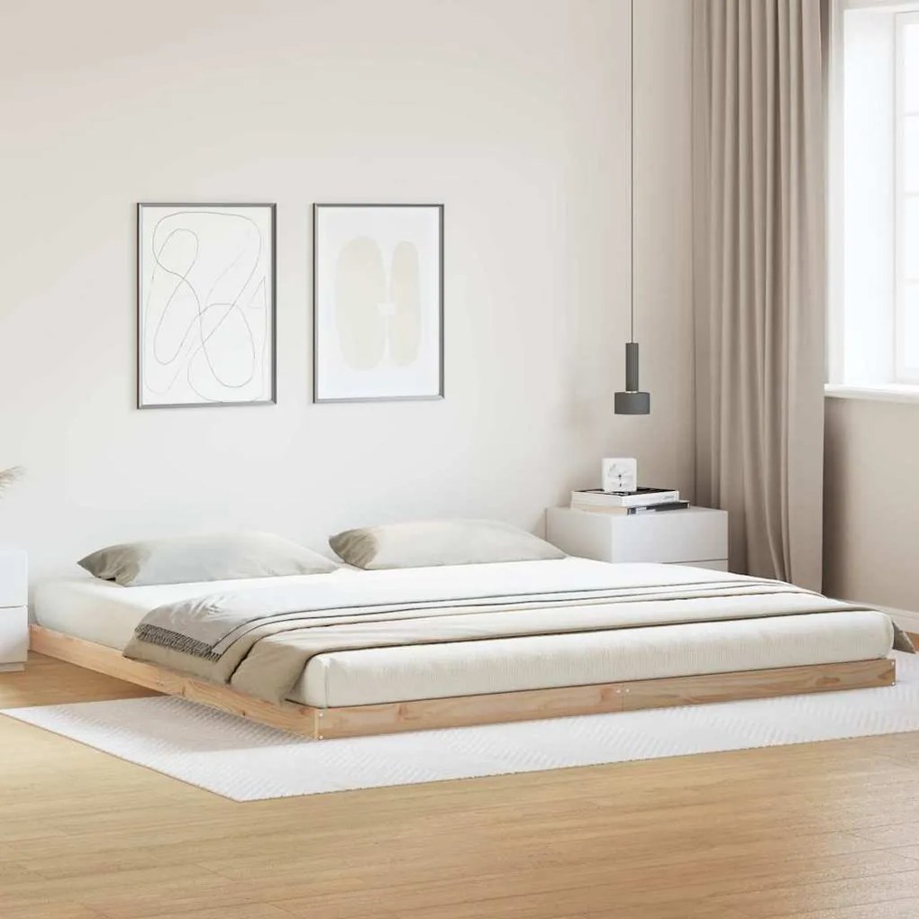 Estrutura de Cama de Chão vidaXL Branca 180x210 cm Madeira Sólida de Pinho
