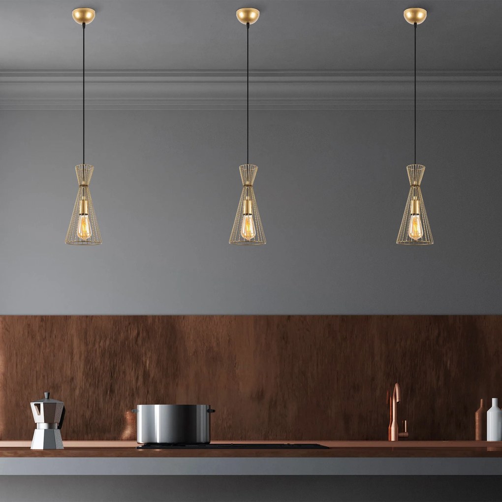 Candeeiro Suspenso Teltom – Dourado Brilhante – 15 x 15 x 125 cm