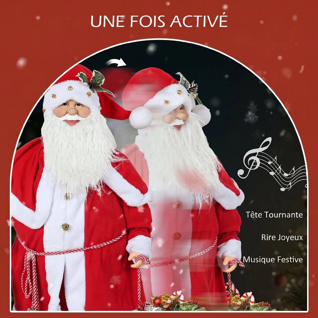 Figura de Pai Natal Decorativa, 55 x 21 x 140 cm, Animada com Efeitos Sonoros, Vermelho