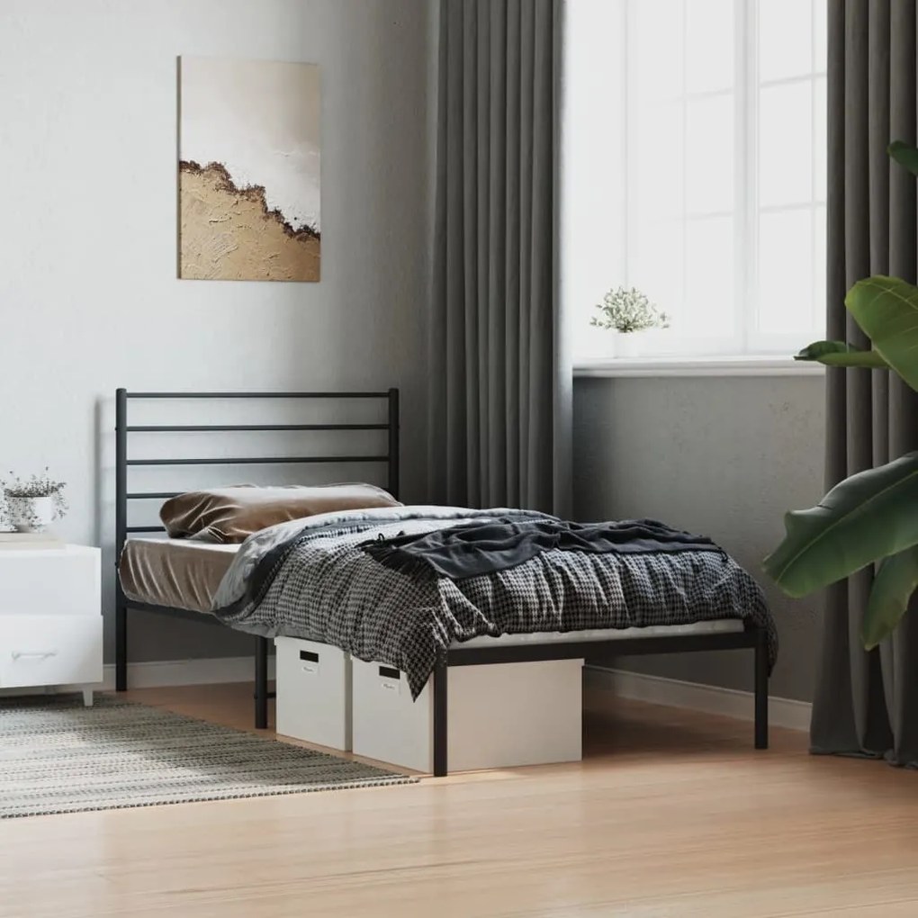 Estrutura de cama com cabeceira 80x200 cm metal preto