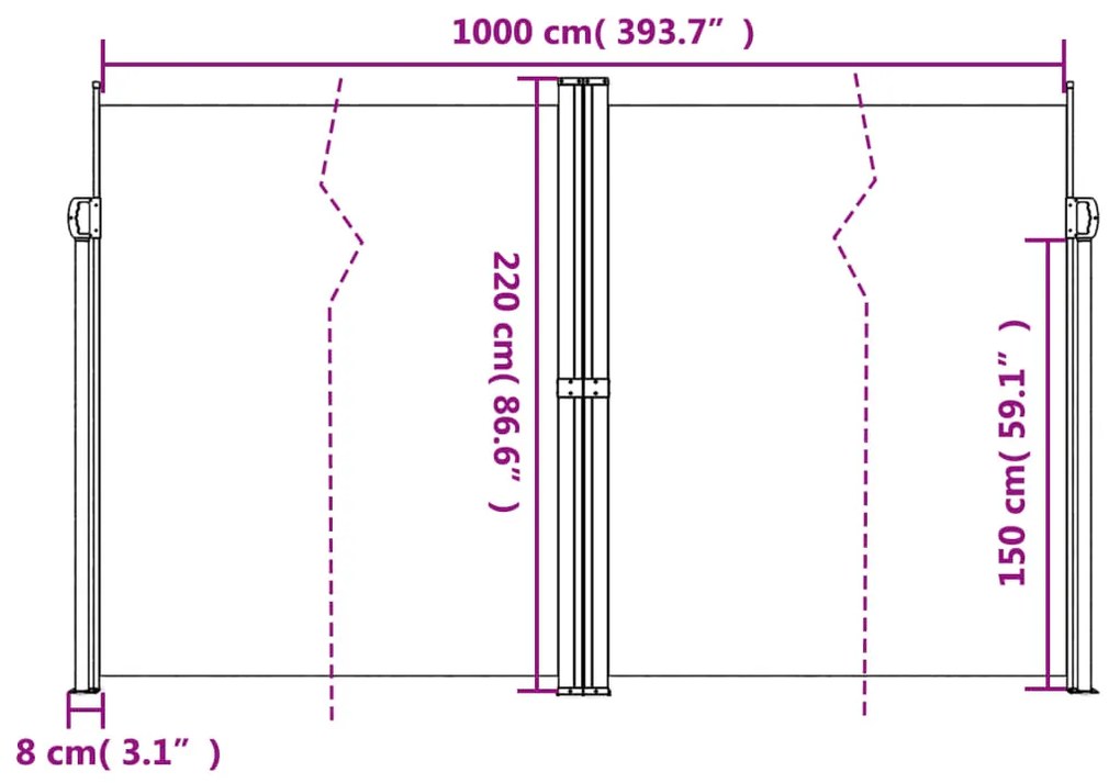 Toldo lateral retrátil 220x1000 cm creme