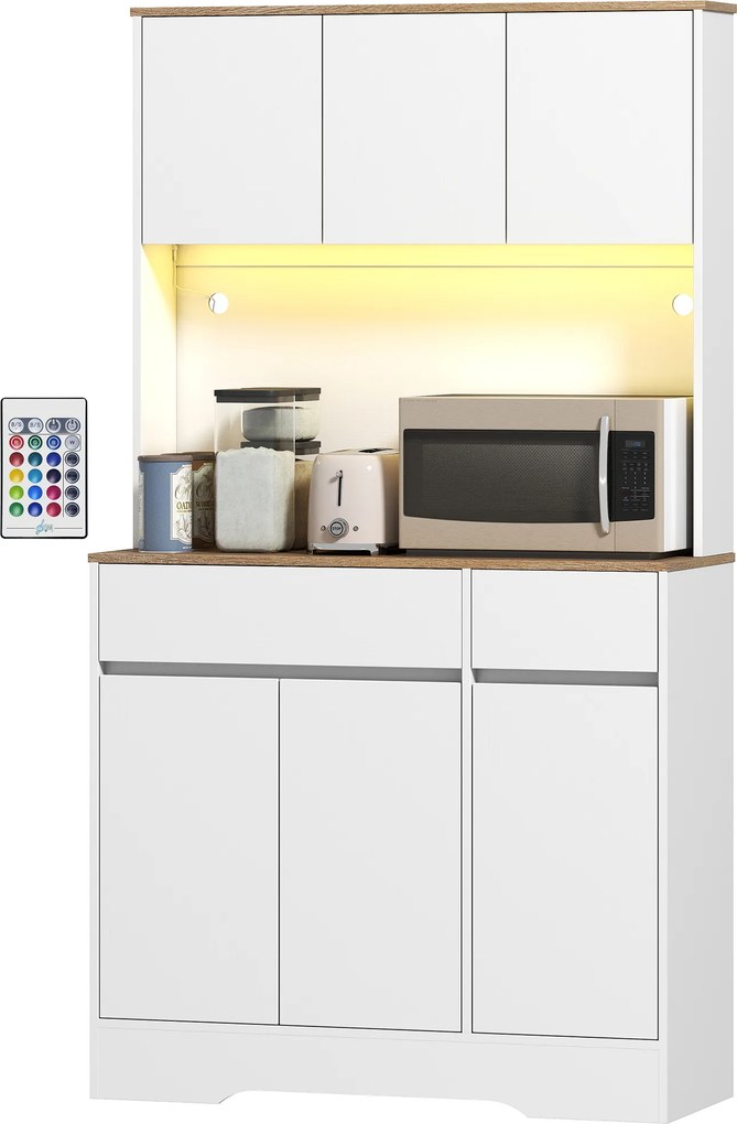Armário de Cozinha Alto, 100 x 38 x 180 cm, Iluminação LED RGB, Branco