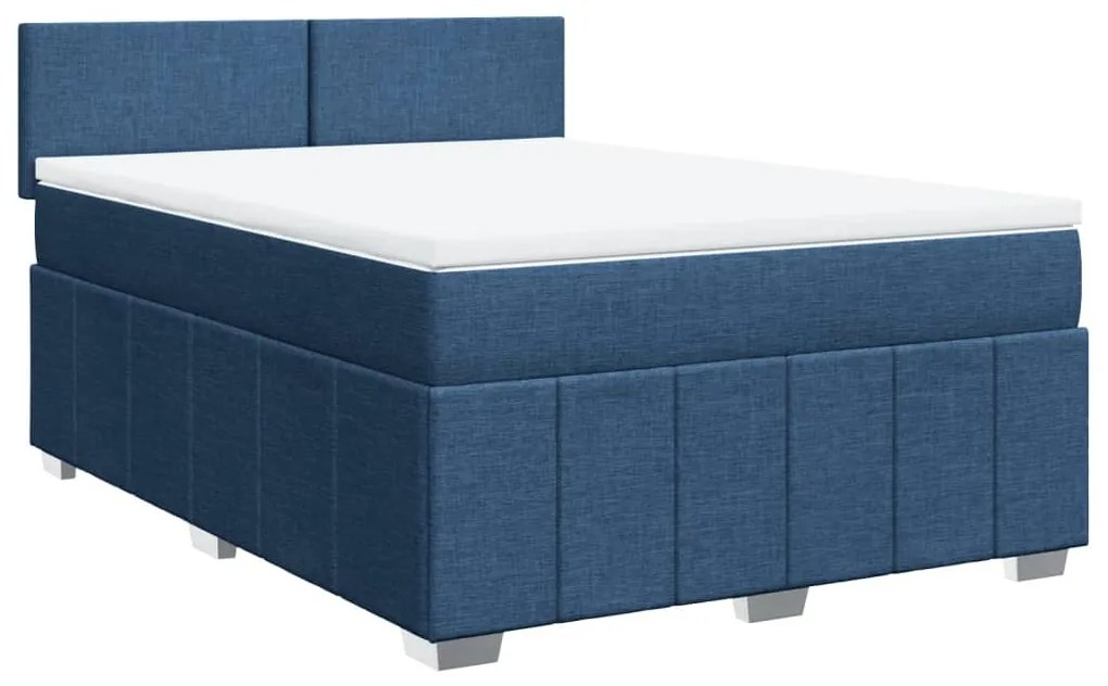 Cama com molas/colchão 140x200 cm tecido azul