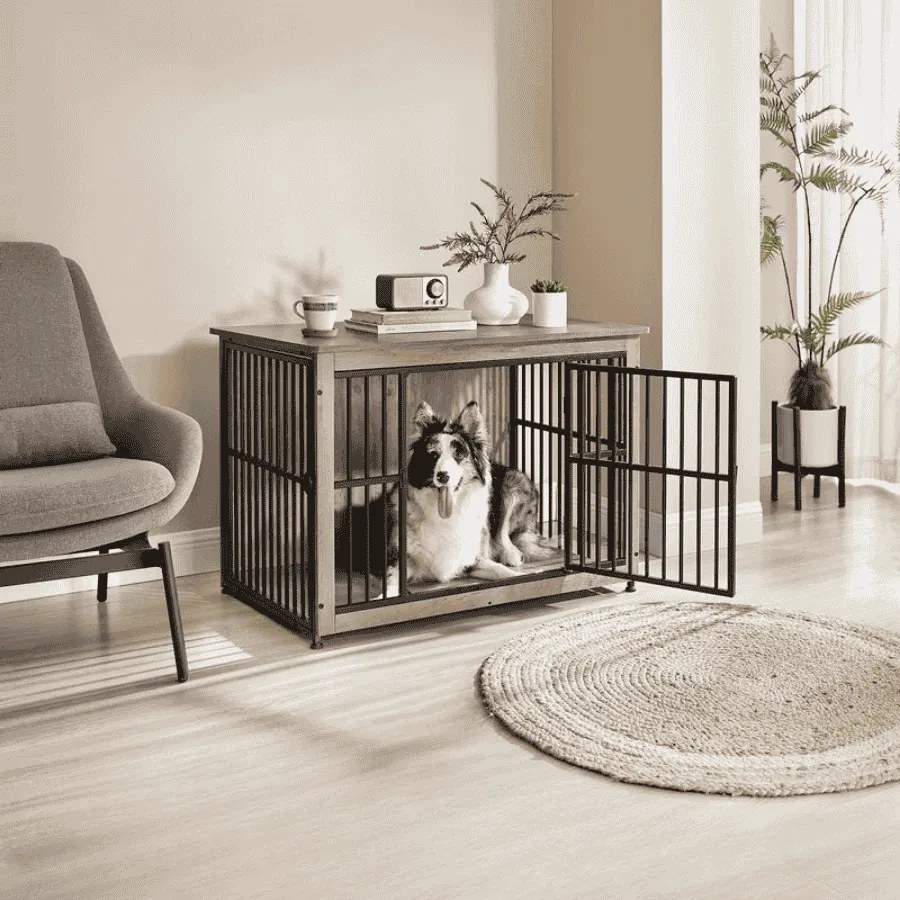 Gaiola para cães até 32 kg com 2 portas 98 x 65 x 69 cm cinza mesclado