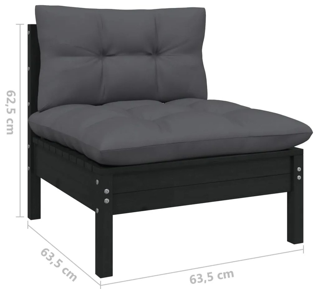 7 pcs conjunto lounge de jardim c/ almofadões pinho preto