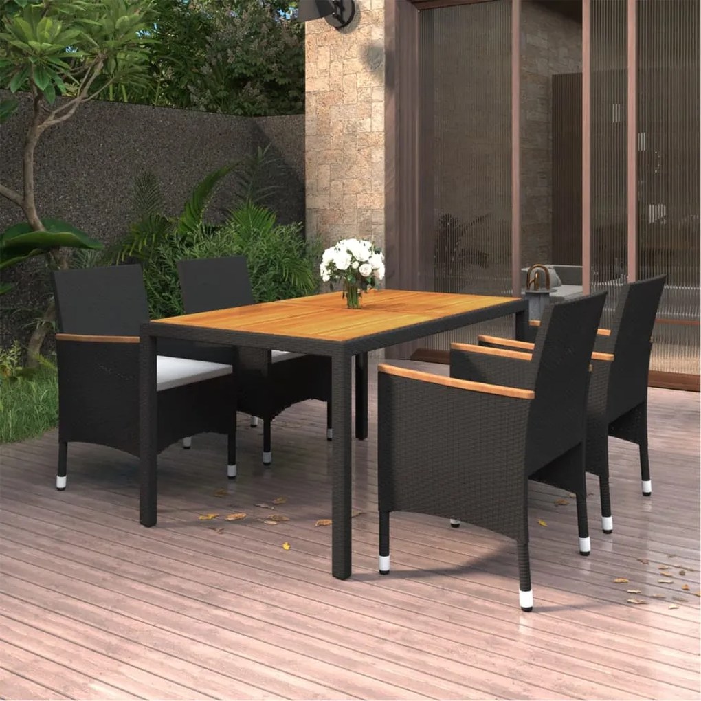 vidaXL 5 pcs conjunto de jantar para jardim vime PE preto