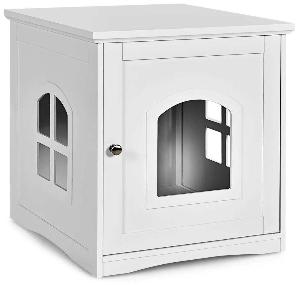 Caixa Areia de Gato e Mesa Decorativa para Gato com Janela Magnética 49 x 53 x 53 cm Branco