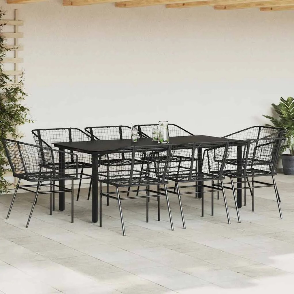 Conjunto de jantar jardim 9 peças vidro vime PE preto