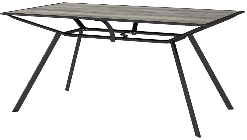Outsunny Mesa de Refeição Exterior com Bancada Imitação Madeira e Estrutura de Aço Mesa Retangular para 6 Pessoas 160x90x73 cm Cinza
