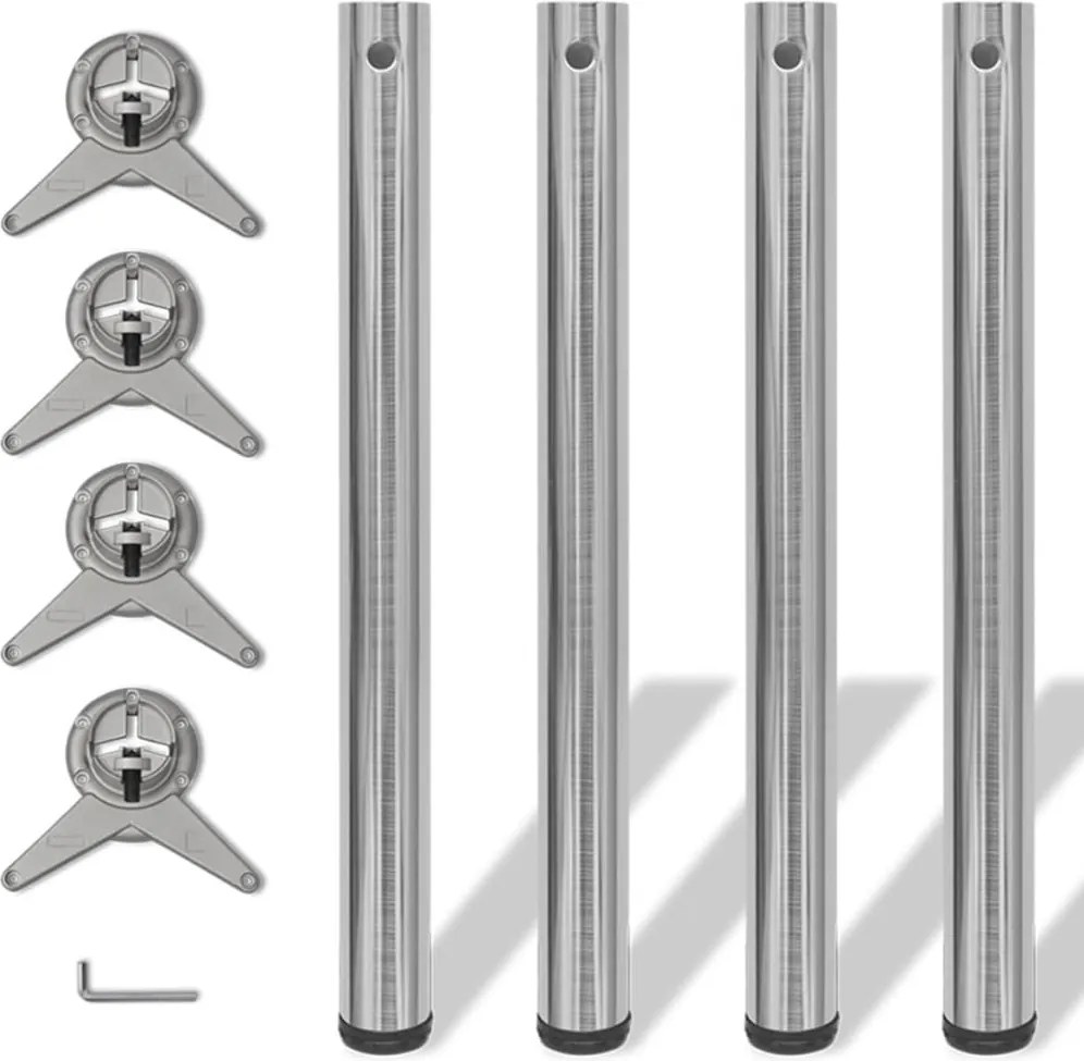 4 pernas de mesa, altura ajustável, níquel escovado 710 mm