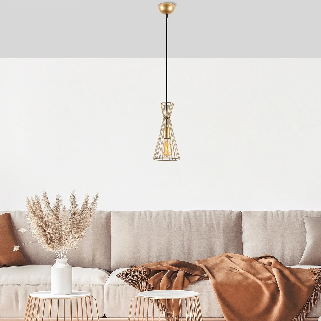 Candeeiro Suspenso Teltom – Dourado Brilhante – 15 x 15 x 125 cm