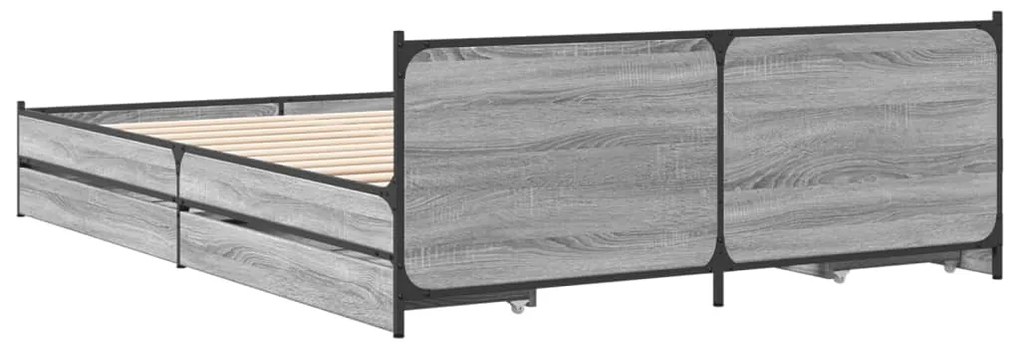 Estrutura de cama c/ gavetas derivados madeira cinza sonoma