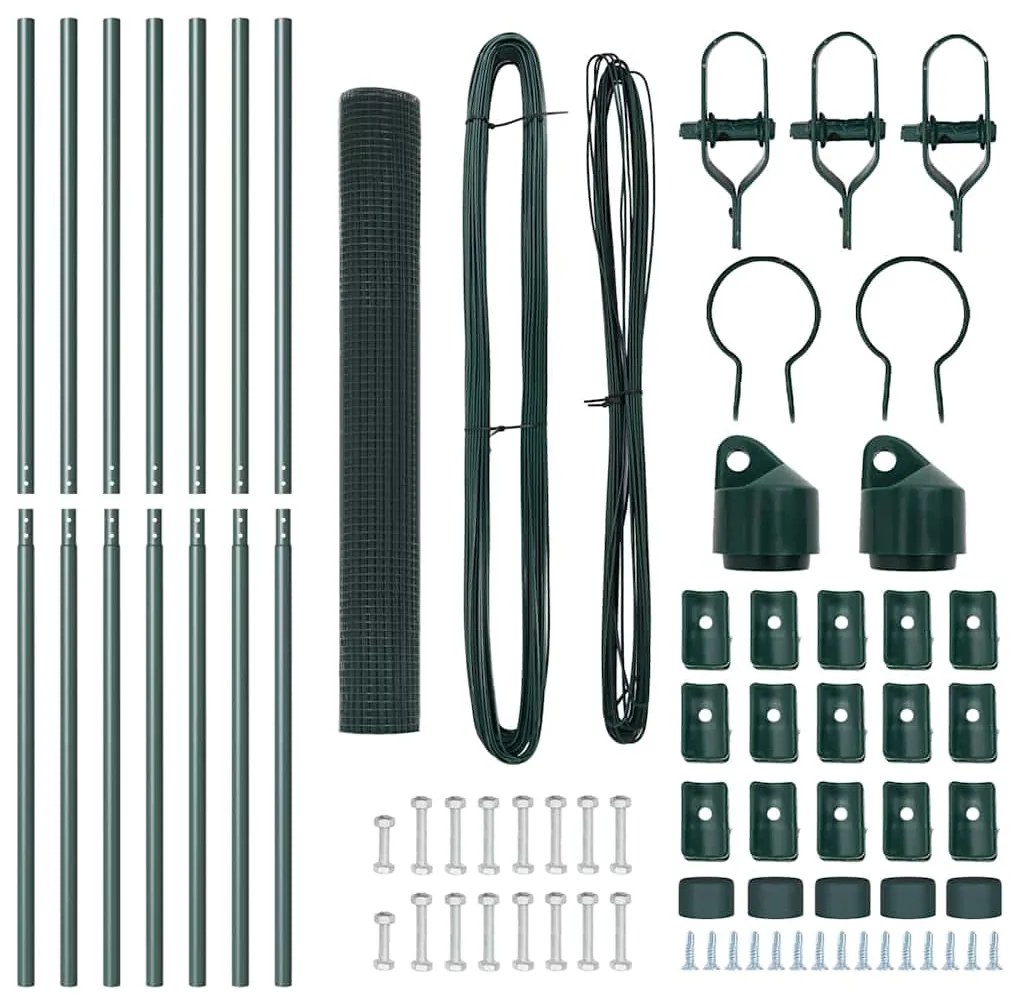 Conjunto de Poste de Cerca Conjunto de 2 Verde Metal 10 x 1 m