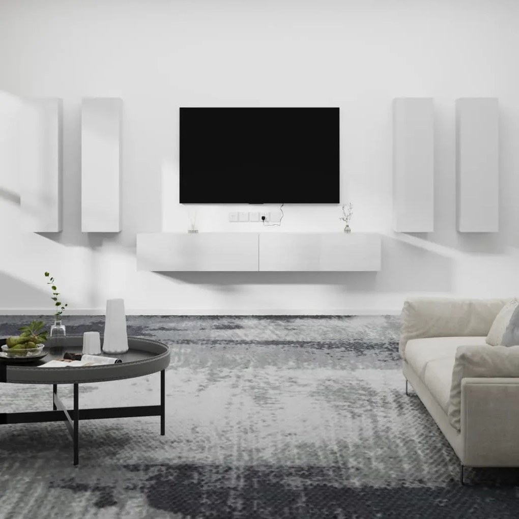 vidaXL 6 pcs conjunto móveis de TV madeira processada branco brilhante