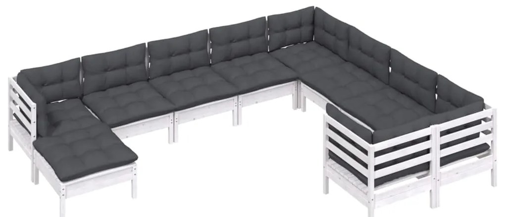 10 pcs conjunto lounge de jardim c/ almofadões pinho branco