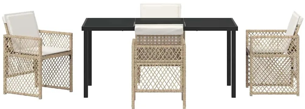 Conjunto de Jantar de 5 Peças com Almofadas Bege de Polyrattan