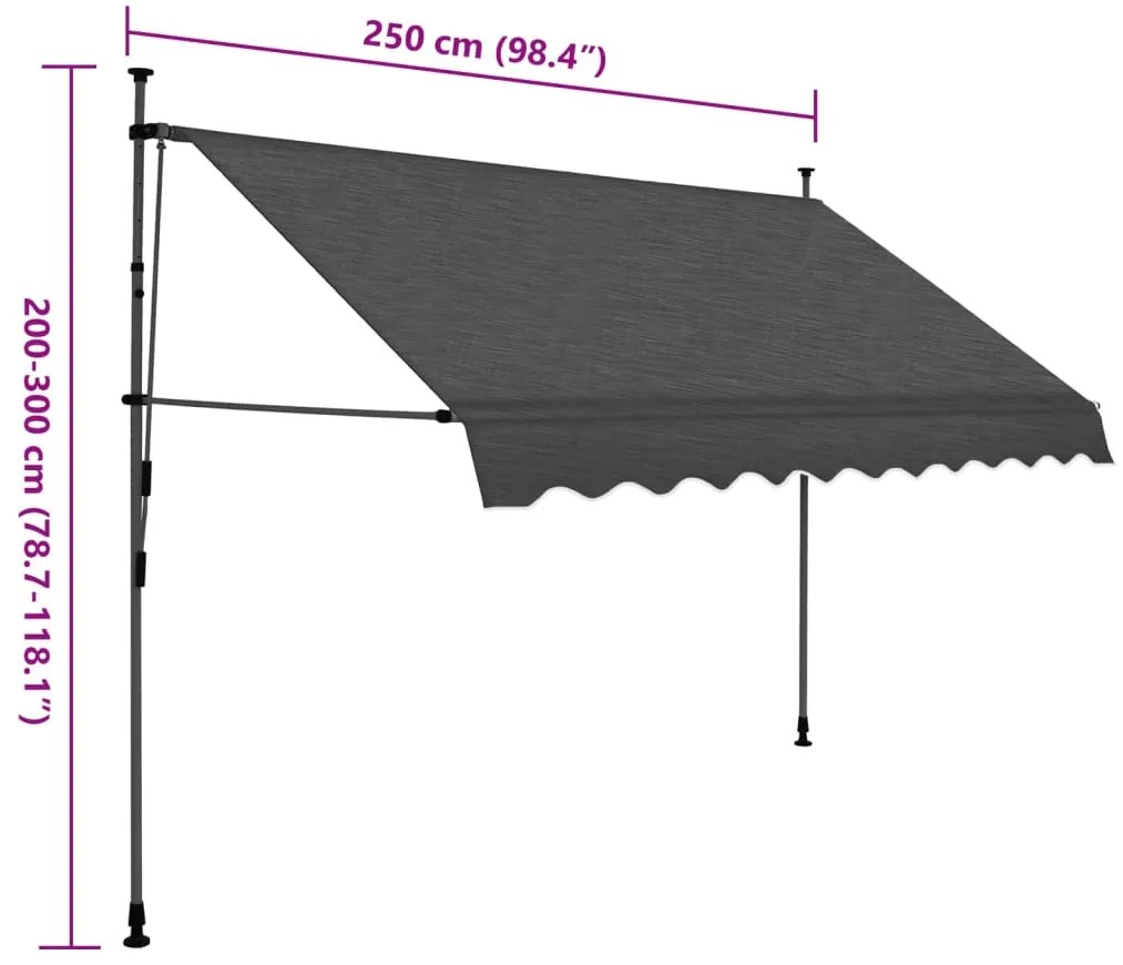Toldo retrátil manual com LED 250 cm antracite