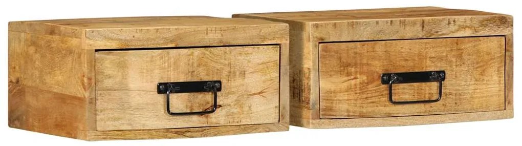 vidaXL Mesas de cabeceira parede 2 pcs madeira mangueira áspera maciça