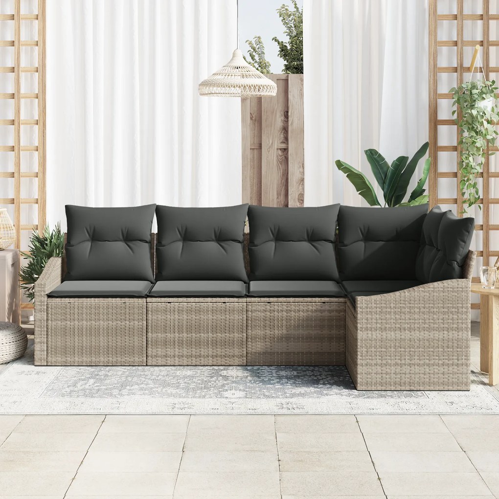 Conjunto de Jantar de Jardim 5 Peças com Almofadas Cinza Claro em Ratt