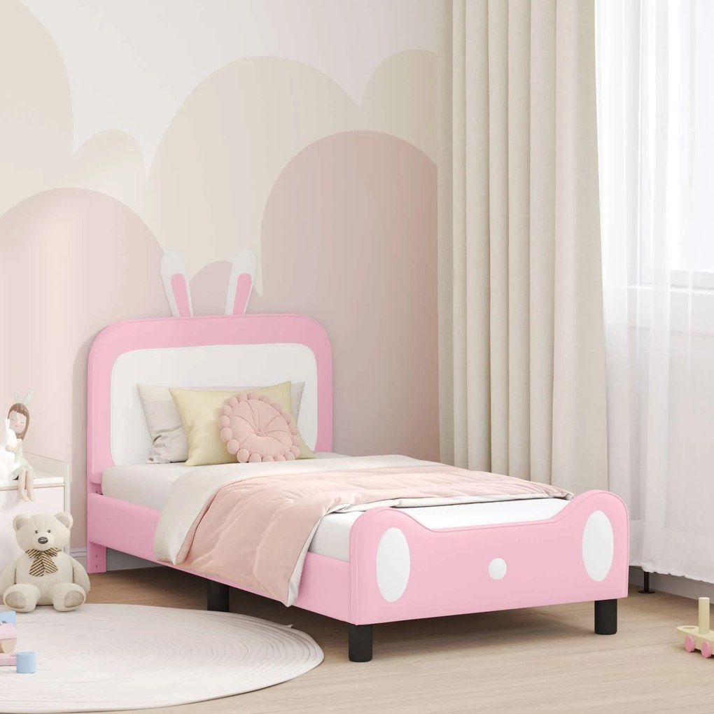vidaXL Estrutura de Cama Infantil com Cabeceira Rosa 80 x 160 cm PU