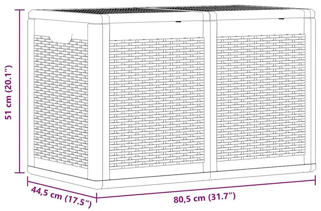 Caixa de arrumação para jardim 180 L vime PP preto