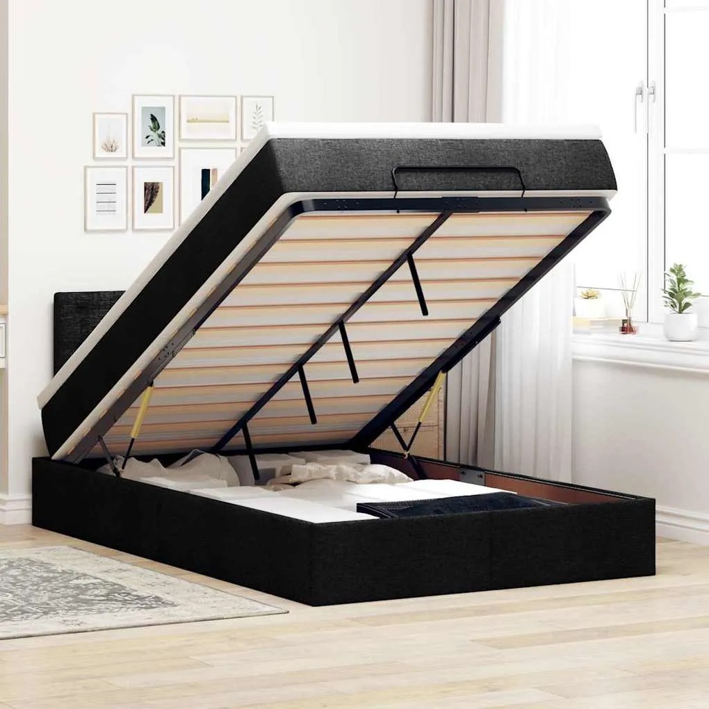 Cama otomana com colchão 120x200 cm tecido preto