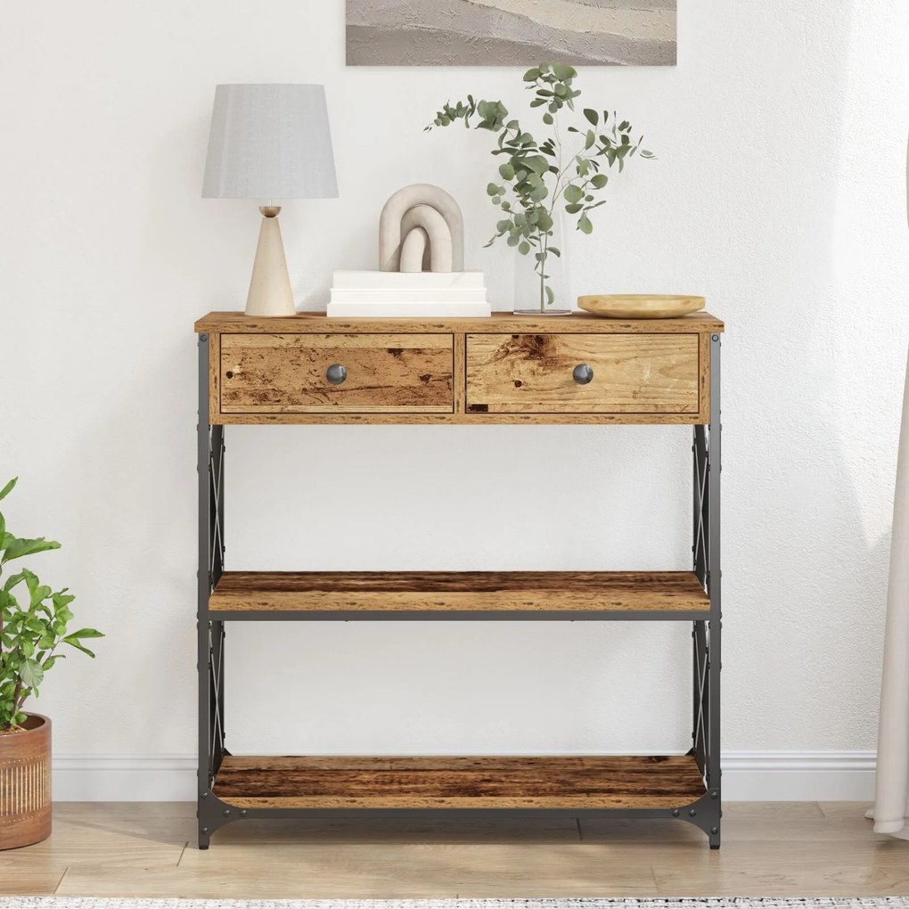 Mesa de Consola vidaXL Madeira Velha 75x28x75 cm Madeira Compensada e