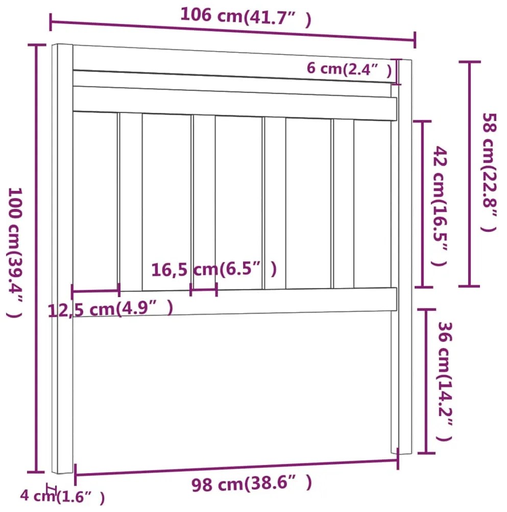 Cabeceira de cama 106x4x100 cm pinho maciço castanho mel