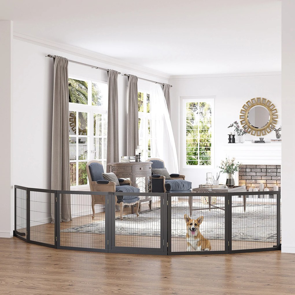 Barreira de segurança para cães 432 x 36 x 70 cm barreira dobrável de 6 painéis com pés amovíveis, preta