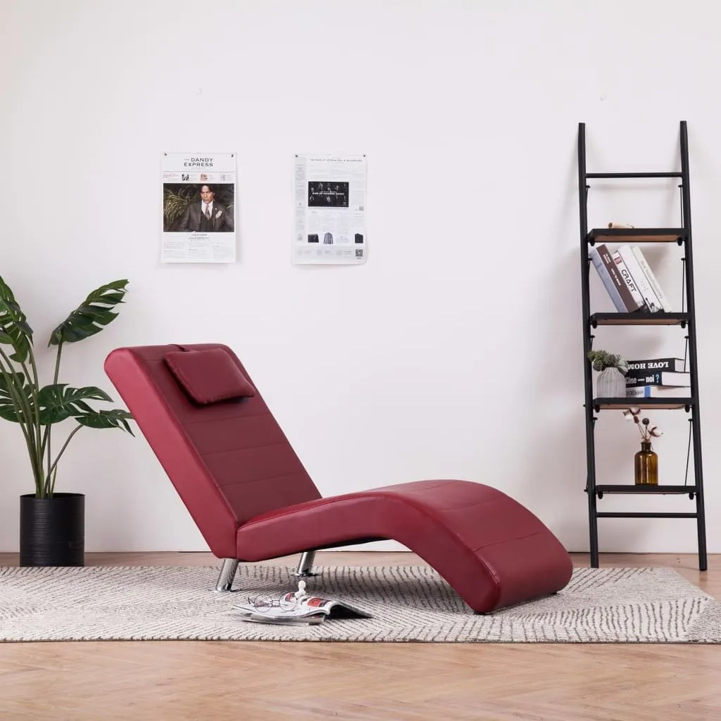 Chaise longue com almofada couro artificial vermelho tinto