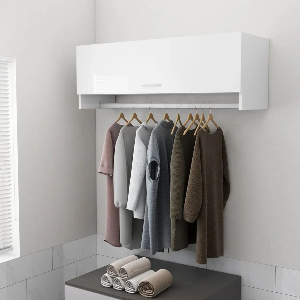 808239 vidaXL Roupeiro 100x32,5x35 cm contraplacado branco brilhante
