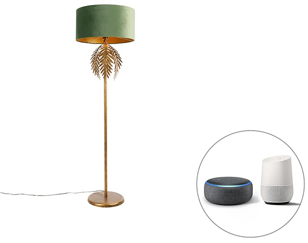 LED Candeeiro de pé inteligente dourado 145 cm com cúpula verde incl. Wifi A60 - Botanica Rústico