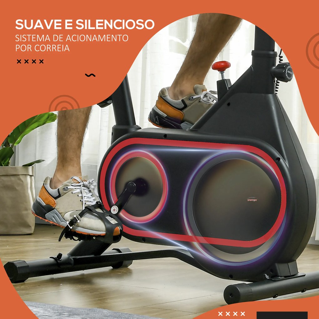 Bicicleta Estática com Ecrã LCD Assento e Guiador Ajustáveis Volante 4 kg e Porta Garrafa  93x48,5x102-112 cm Vermelho
