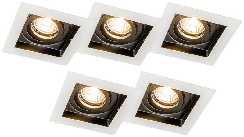 Conjunto de 5 focos encastrados brancos com preto - Carree Design,Moderno