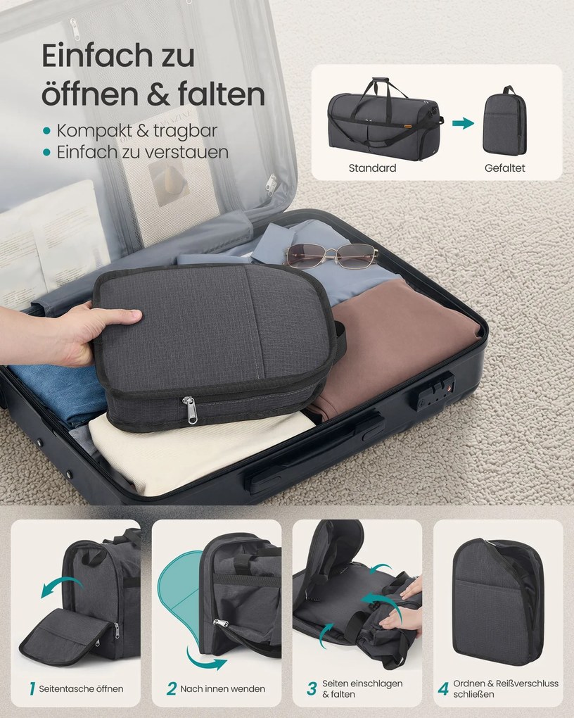 Saco desportivo muito grande 120 L, dobrável, para sapatos e roupa húmida cinzento