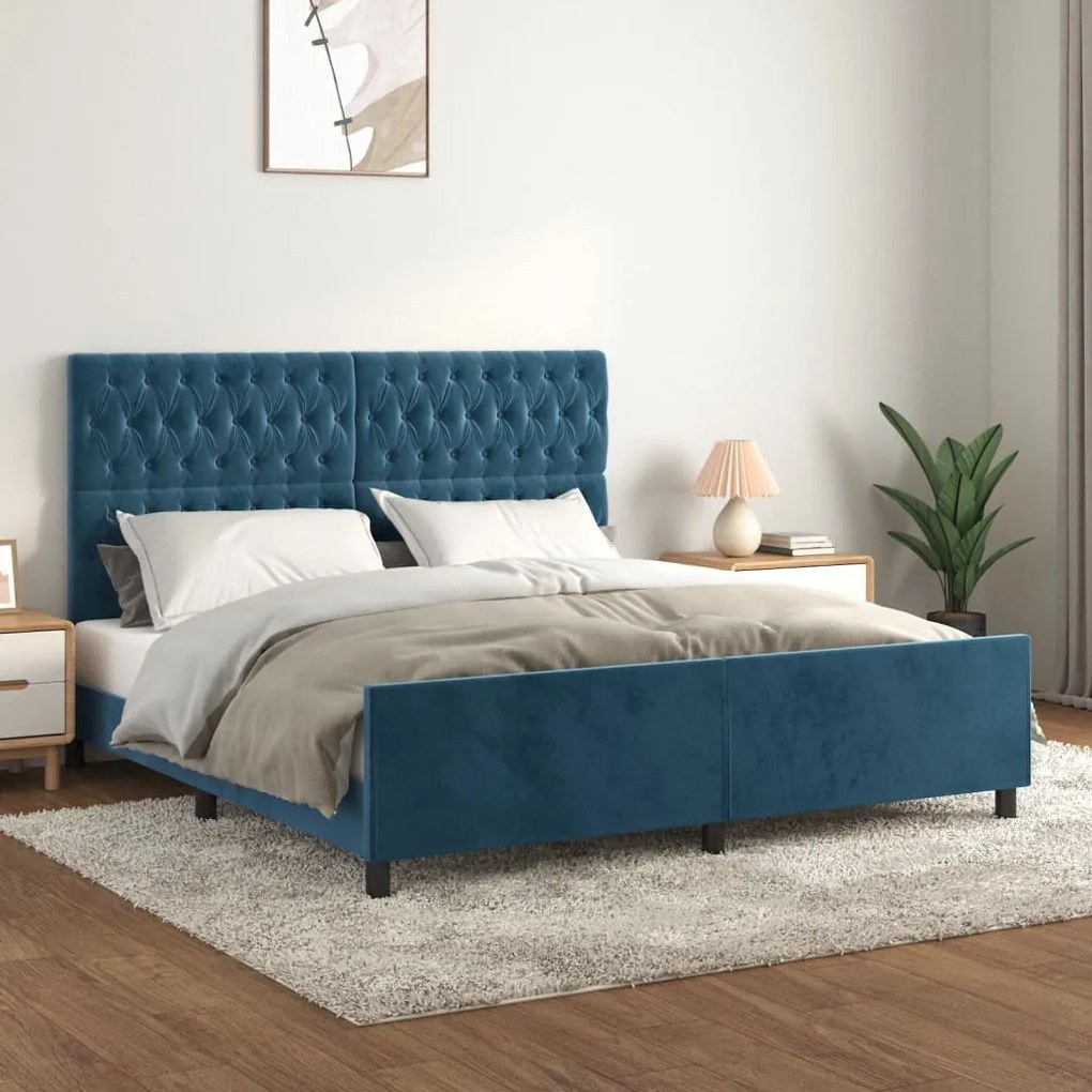3125956 vidaXL Estrutura de cama c/ cabeceira 180x200 cm veludo azul-escuro