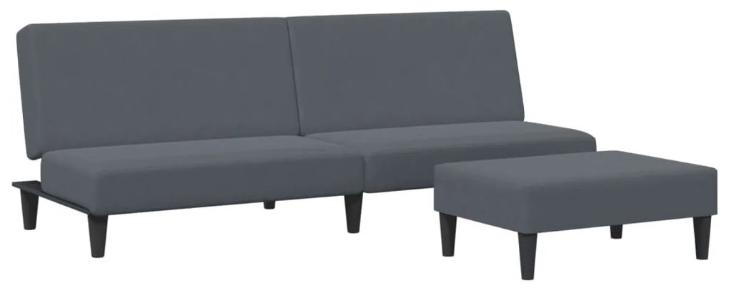 Sofá-cama 2 lugares c/ apoio de pés veludo cinza-escuro
