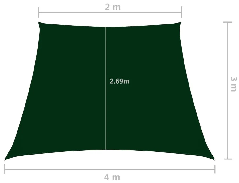 Para-sol vela tecido oxford trapézio 2/4x3 m verde-escuro