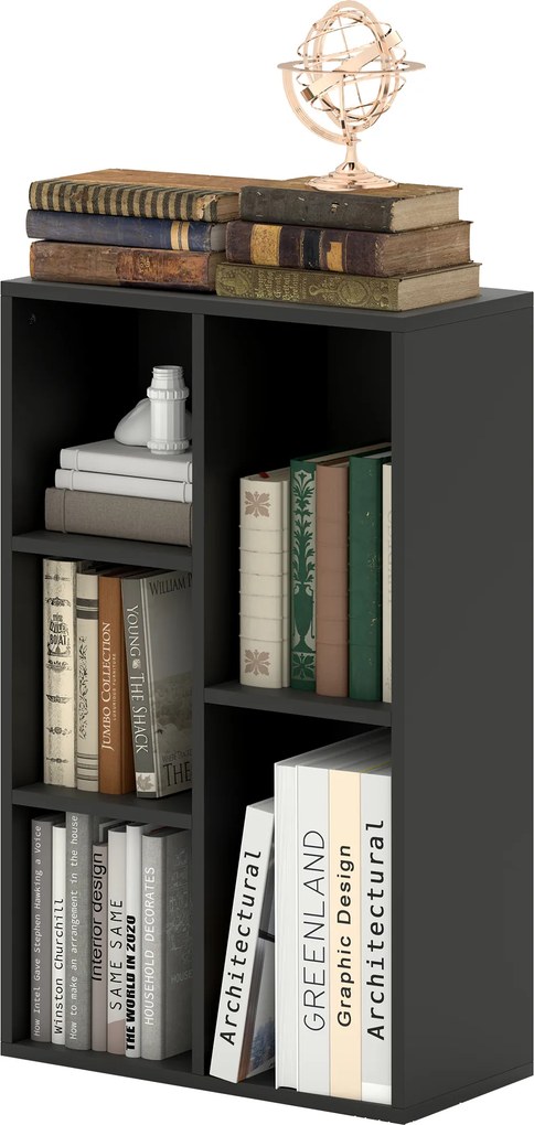 Estante com 5 compartimentos 50 x 24 x 80 cm, para sala de estar, quarto ou escritório, preta